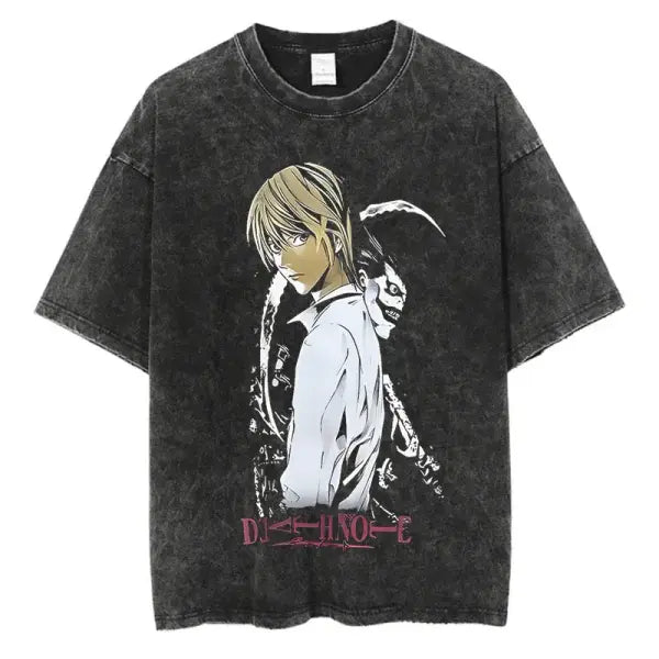 Death Note Anime Graphic T-Shirt - Vintage Washed Oversized Cotton Streetwear Tee (Unisex) - black-SIK049C / XXXL