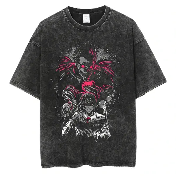 Death Note Anime Graphic T-Shirt - Vintage Washed Oversized Cotton Streetwear Tee (Unisex) - AF1360C / XXL