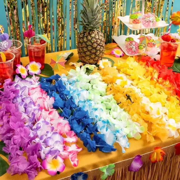 Hawaiian Birthday Party Flower Leis Artificial Silk Garland Luau Favors
