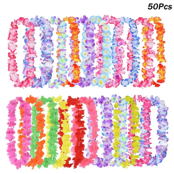 Hawaiian Birthday Party Flower Leis Artificial Silk Garland Luau Favors