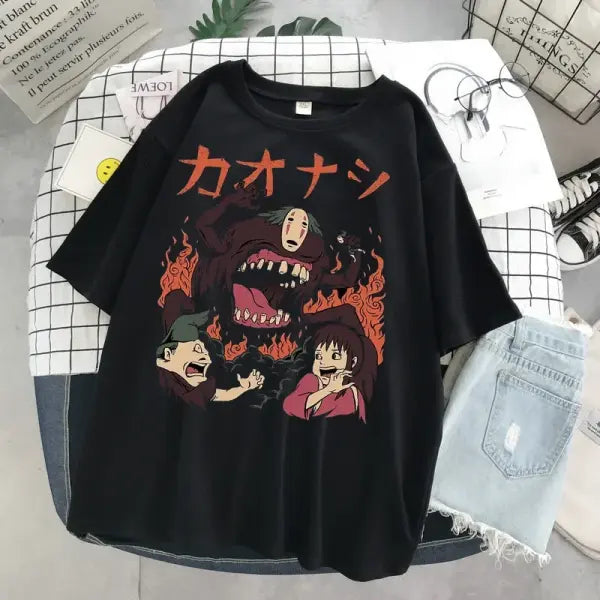 Studio Ghibli My Neighbor Totoro T-Shirt - Unisex Harajuku Anime Graphic Tee (Casual Loose Fit) - Black 3 / L