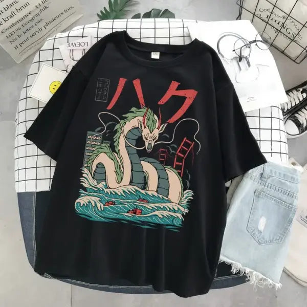 Studio Ghibli My Neighbor Totoro T-Shirt - Unisex Harajuku Anime Graphic Tee (Casual Loose Fit) - Black 2 / XXXL