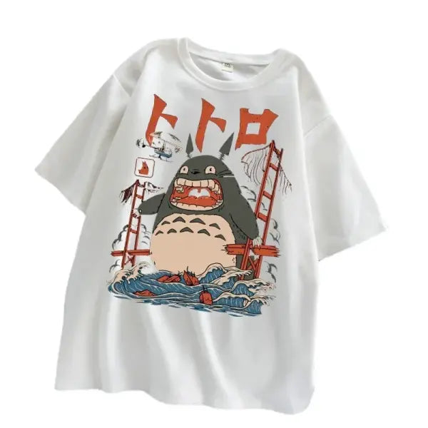 Studio Ghibli My Neighbor Totoro T-Shirt - Unisex Harajuku Anime Graphic Tee (Casual Loose Fit) - White 1 / XXL
