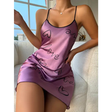 Heart Letter Print Nightdress Casual Round Neck Spaghetti Strap Sleep Dress Women’s Sleepwear Dresses