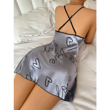 Heart Letter Print Nightdress Casual Round Neck Spaghetti Strap Sleep Dress Women’s Sleepwear Dresses - GRAY / XL