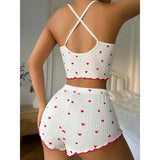Heart Print Pajama Set Ribbed Short Length – Soft Frill Loungewear