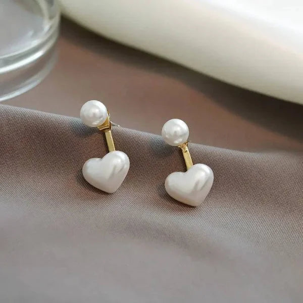 Heart Shape Korean Style Pearl Stud Earrings - Himpall