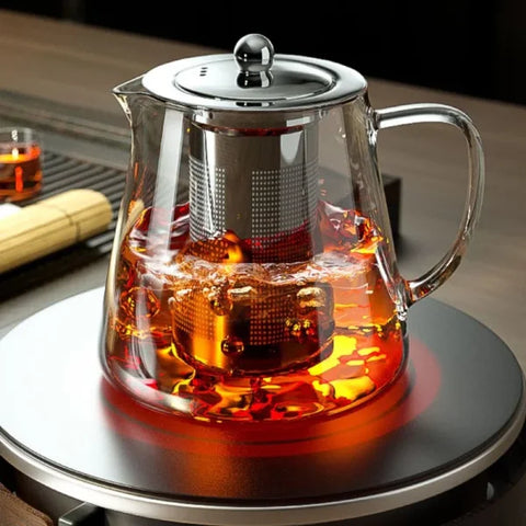 Heat Resistant Glass Teapot with Infuser - Stainless Steel Flower Tea Kettle for Kung Fu & Oolong - Himpall
