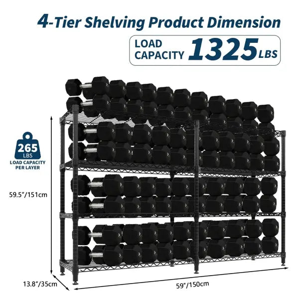 Heavy Duty Metal Storage Shelves Adjustable 5 Tier Garage Organization - 4 Tiers - 35x150cm / Germany