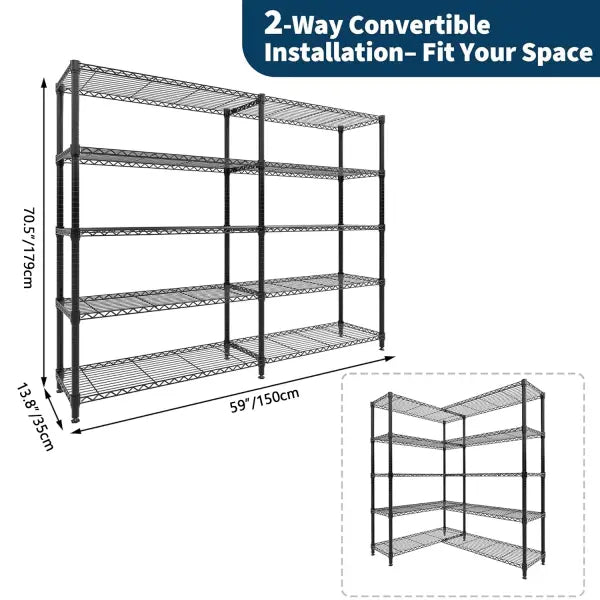 Heavy Duty Metal Storage Shelves Adjustable 5 Tier Garage Organization - 5 Tiers - 35x150cm / Germany