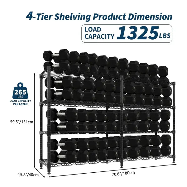 Heavy Duty Metal Storage Shelves Adjustable 5 Tier Garage Organization - 4 Tiers - 40x180xm / United States