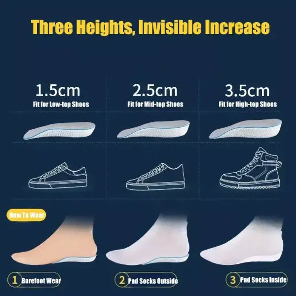 Height Increase Memory Foam Insoles 1.5-3.5CM Invisible Heel Lift