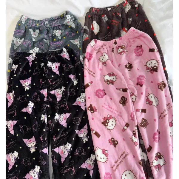 Hello Kitty Flannel Pajama Pants Anime Cartoon Sanrio Home Pants Kuromi Couple Home Sleepwear Trousers Leisure Home