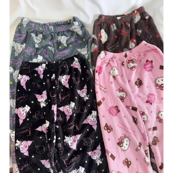 Hello Kitty Flannel Pajama Pants Anime Cartoon Sanrio Home Pants Kuromi Couple Home Sleepwear Trousers Leisure Home