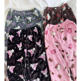 Hello Kitty Flannel Pajama Pants Anime Cartoon Sanrio Home Pants Kuromi Couple Home Sleepwear Trousers Leisure Home