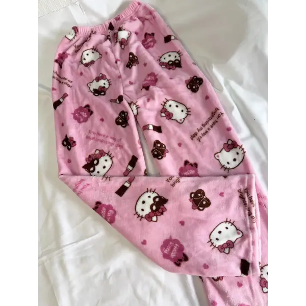 Hello Kitty Flannel Pajama Pants Anime Cartoon Sanrio Home Pants Kuromi Couple Home Sleepwear Trousers Leisure Home