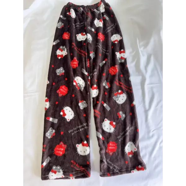 Hello Kitty Flannel Pajama Pants Anime Cartoon Sanrio Home Pants Kuromi Couple Home Sleepwear Trousers Leisure Home