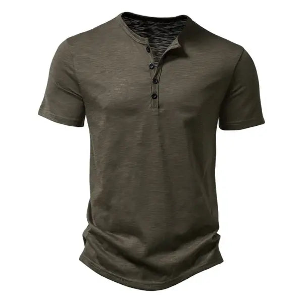 Men’s Premium Cotton Henley T-Shirt - Casual Short Sleeve Button Placket Summer Polo Tee