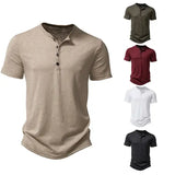 Men’s Premium Cotton Henley T-Shirt - Casual Short Sleeve Button Placket Summer Polo Tee
