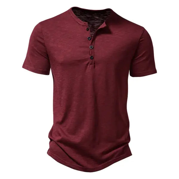 Men’s Premium Cotton Henley T-Shirt - Casual Short Sleeve Button Placket Summer Polo Tee