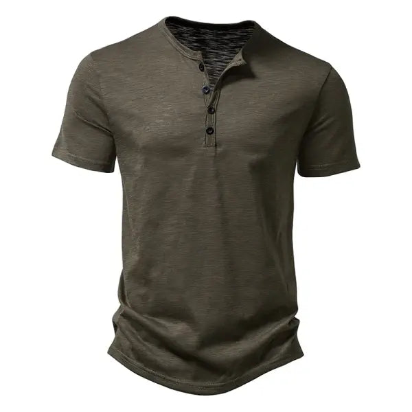 Men’s Premium Cotton Henley T-Shirt - Casual Short Sleeve Button Placket Summer Polo Tee - dark green / US S