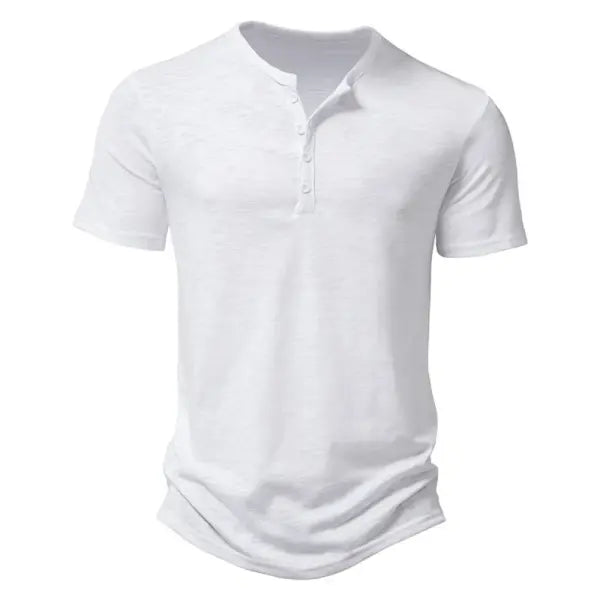 Men’s Premium Cotton Henley T-Shirt - Casual Short Sleeve Button Placket Summer Polo Tee