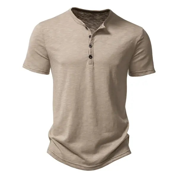 Men’s Premium Cotton Henley T-Shirt - Casual Short Sleeve Button Placket Summer Polo Tee