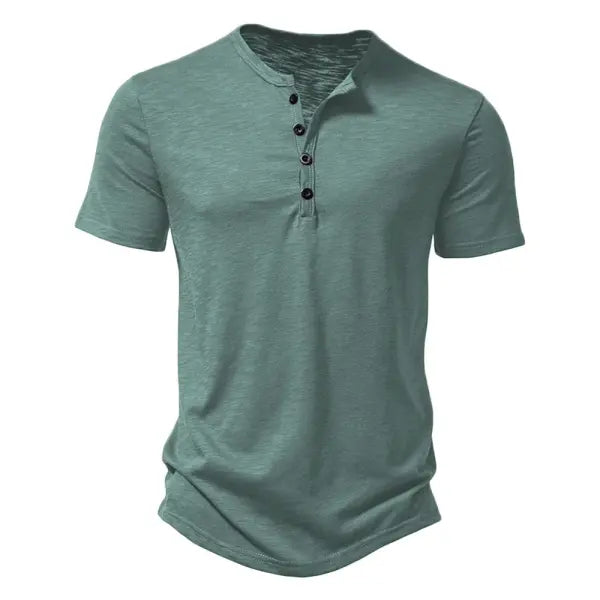 Men’s Premium Cotton Henley T-Shirt - Casual Short Sleeve Button Placket Summer Polo Tee - army green / US L