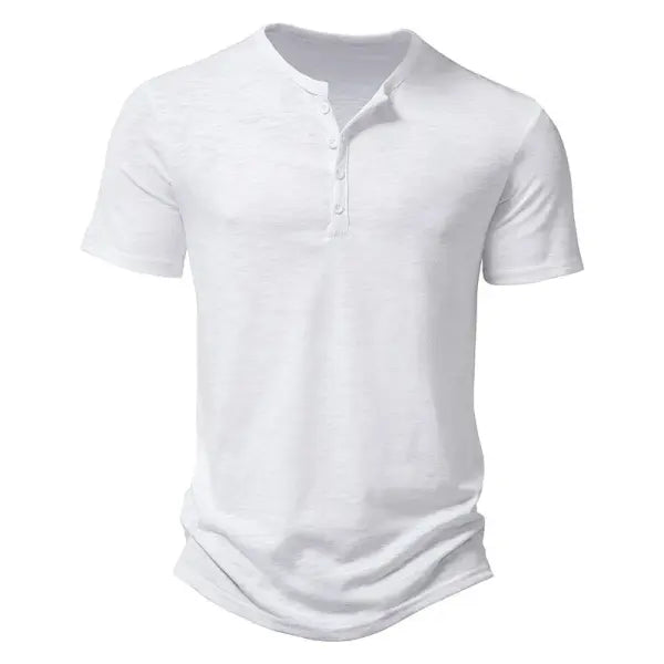 Men’s Premium Cotton Henley T-Shirt - Casual Short Sleeve Button Placket Summer Polo Tee - white / US XL