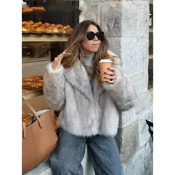 Women’s Elegant Faux Fur Coat – Warm Fluffy Lapel Jacket Loose Long Sleeve Autumn/Winter Outerwear