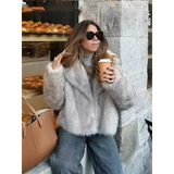 Women’s Elegant Faux Fur Coat – Warm Fluffy Lapel Jacket Loose Long Sleeve Autumn/Winter Outerwear