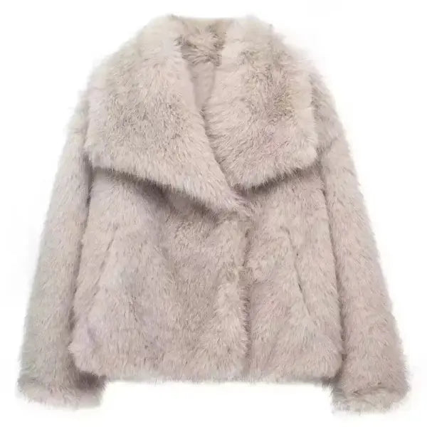 Women’s Elegant Faux Fur Coat – Warm Fluffy Lapel Jacket Loose Long Sleeve Autumn/Winter Outerwear