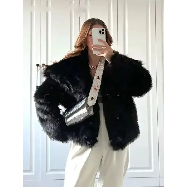 Women’s Elegant Faux Fur Coat – Warm Fluffy Lapel Jacket Loose Long Sleeve Autumn/Winter Outerwear