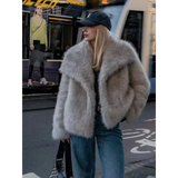 Women’s Elegant Faux Fur Coat – Warm Fluffy Lapel Jacket Loose Long Sleeve Autumn/Winter Outerwear