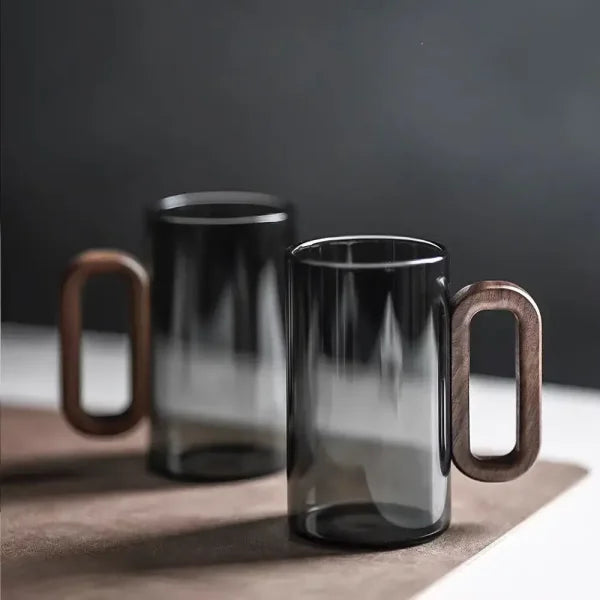 High Borosilicate Glass Wood Cup – Large Capacity Tea & Coffee Mug