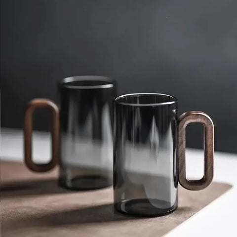 High Borosilicate Glass Wood Cup – Large Capacity Tea & Coffee Mug