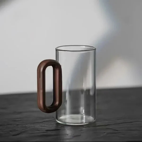 High Borosilicate Glass Wood Cup – Large Capacity Tea & Coffee Mug - Transparent 1pc / 350ML