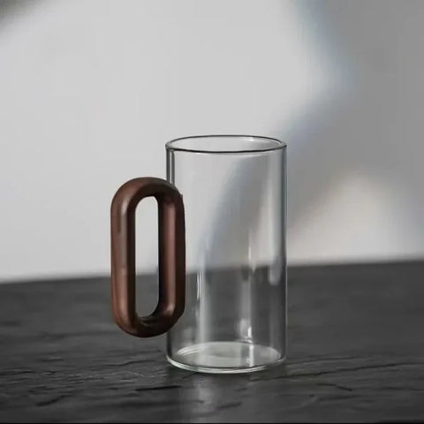 High Borosilicate Glass Wood Cup – Large Capacity Tea & Coffee Mug - Transparent 1pc / 350ML