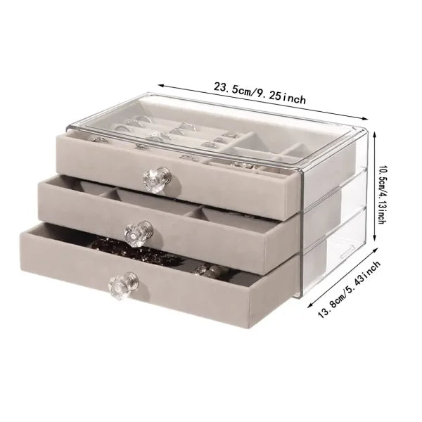 High-Capacity Three-Layer Flannel Jewelry Box – Storage for Earrings, Necklaces & Rings - Himpall