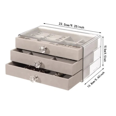 High-Capacity Three-Layer Flannel Jewelry Box – Storage for Earrings, Necklaces & Rings - Himpall