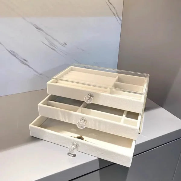 High-Capacity Three-Layer Flannel Jewelry Box – Storage for Earrings, Necklaces & Rings - Himpall