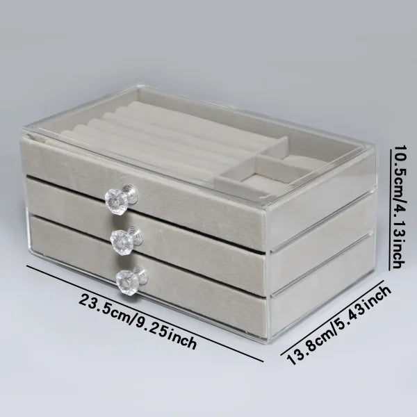 High-Capacity Three-Layer Flannel Jewelry Box – Storage for Earrings, Necklaces & Rings - Himpall