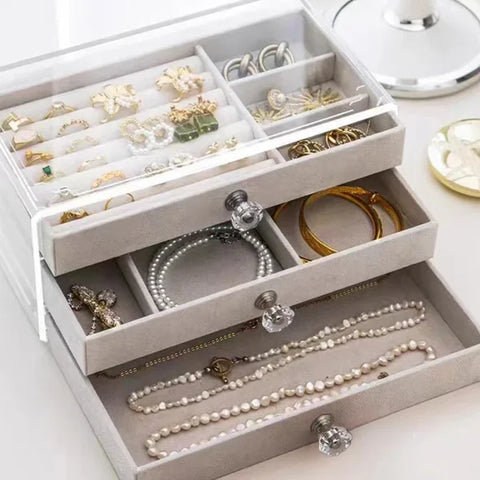 High-Capacity Three-Layer Flannel Jewelry Box – Storage for Earrings, Necklaces & Rings - Himpall