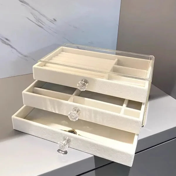 High-Capacity Three-Layer Flannel Jewelry Box – Storage for Earrings, Necklaces & Rings - Himpall