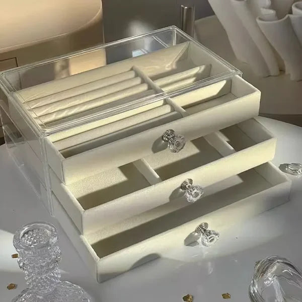 High-Capacity Three-Layer Flannel Jewelry Box – Storage for Earrings, Necklaces & Rings - Himpall