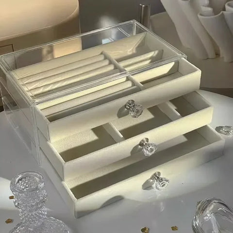 High-Capacity Three-Layer Flannel Jewelry Box – Storage for Earrings, Necklaces & Rings - Himpall