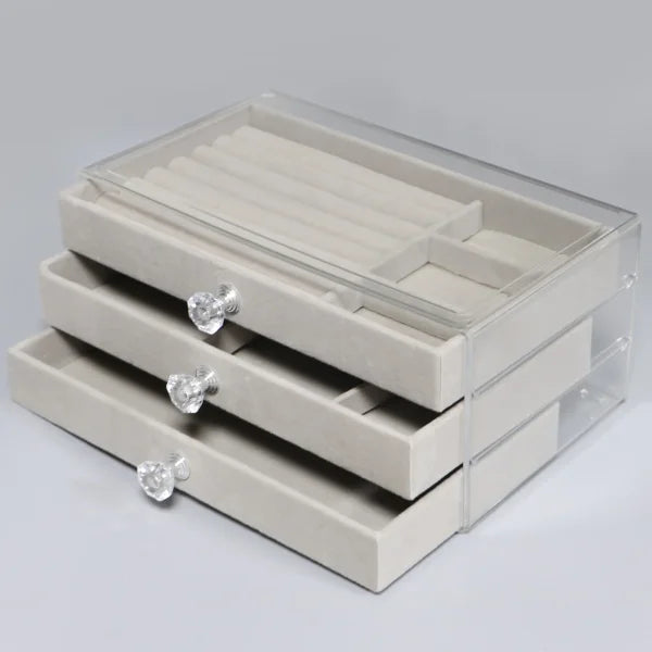 High-Capacity Three-Layer Flannel Jewelry Box – Storage for Earrings, Necklaces & Rings - Himpall