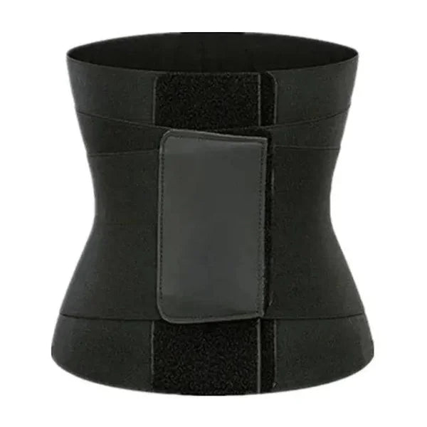 Black compression waist trainer corset with velcro fasteners for a slimming sheath effect