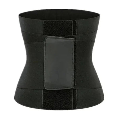 Black compression waist trainer corset with velcro fasteners for a slimming sheath effect
