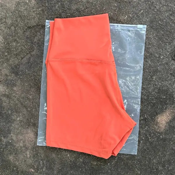 High Elastic Women Sports Shorts Slim Fit Butt Lift Yoga Biker Shorts - Coral Red / L